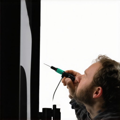 Close-up of a person adjusting the horizontal level of a TV mounted in a corner.