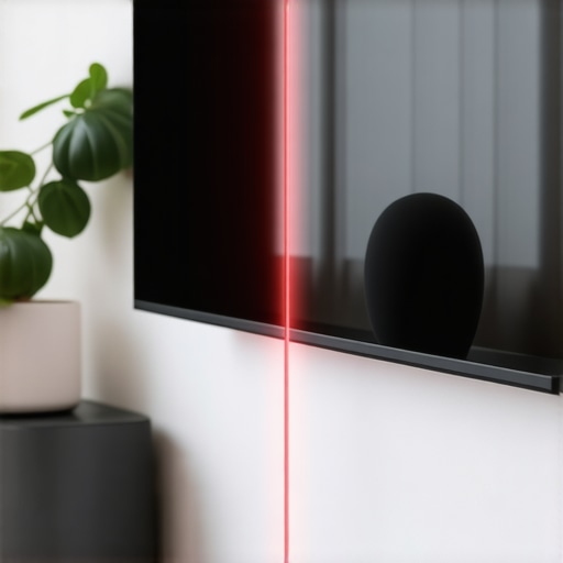 Aligning a TV with a Laser Level Professional laser level projecting a red crosshair onto a wall-mounted television.