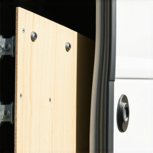 Camper Van TV Mount Backing Plate Installation Close-up of a structural backing plate for a camper van TV mount installation.