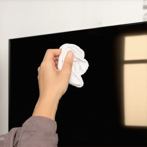 Person cleaning a high-end Mini LED screen using professional-grade tools to maintain display quality.