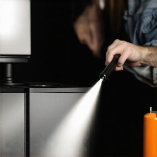 Person cleaning dust from a home theater projector to prevent overheating