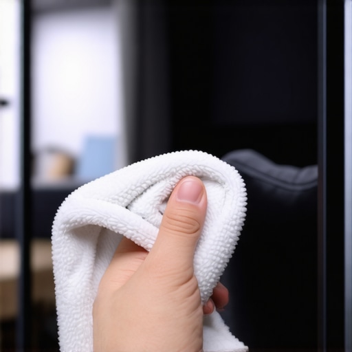 Cleaning a premium OLED display with microfiber Microfiber cloth cleaning an OLED TV screen carefully