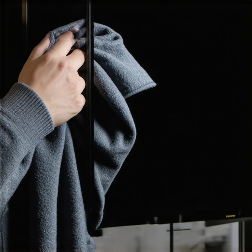 Person cleaning an OLED TV with a microfiber cloth