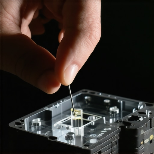 A hand cleaning the internal prism of a projector with a specialized swab.
