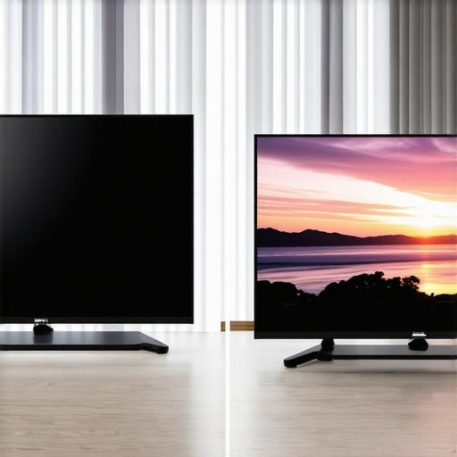 Comparing OLED and Mini LED in Bright Ambient Light A split screen showing an OLED TV with reflections and a Mini LED TV with high brightness in a sunny room.