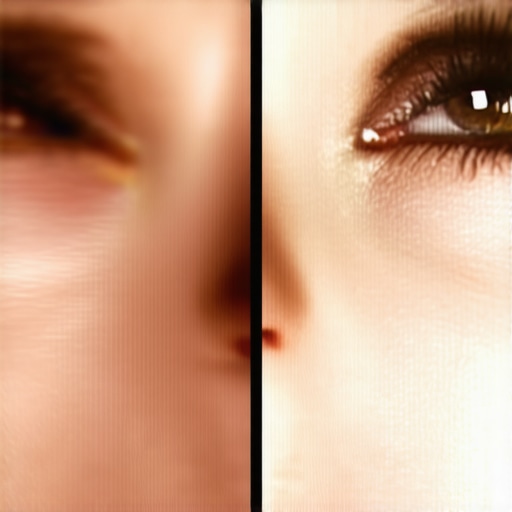 A visual comparison between over-processed digital skin and natural cinematic film grain on a 4K display.