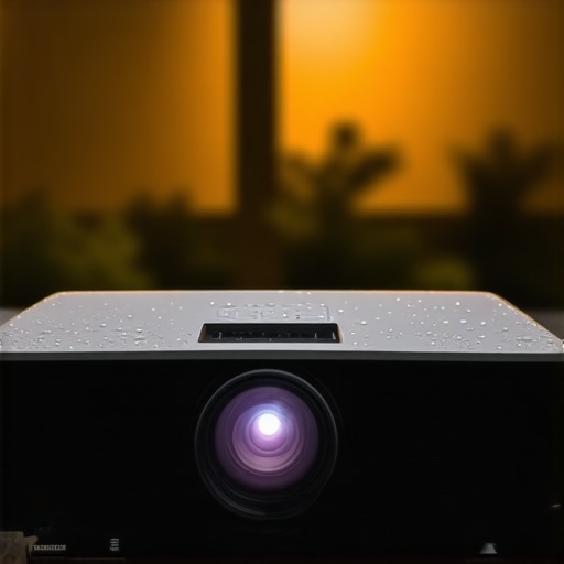 Close-up of a fogged-up projector lens outdoors