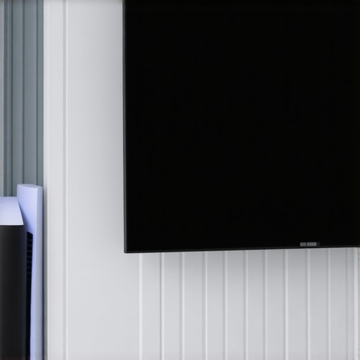 Console Moun t ing Behin d OLED TV A PlayStation 5 console safely mount e d behin d a wall-mount e d OLED TV wit h proper air flow and cable manag ement .