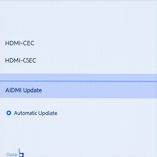 Close-up of a TV menu screen showing HDMI-CEC and firmware update settings being adjusted.