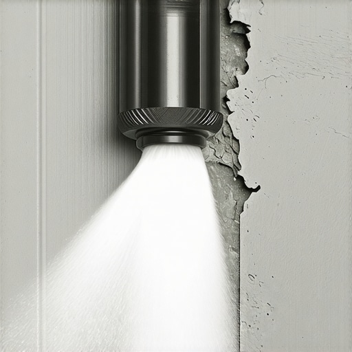Drilling into concrete with dust management A hammer drill creating a hole in a basement concrete wall with a vacuum catching the dust.