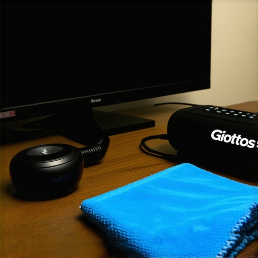 Essential Home Theater Maintenance Tools Professional calibration disc and cleaning tools for a home cinema setup.