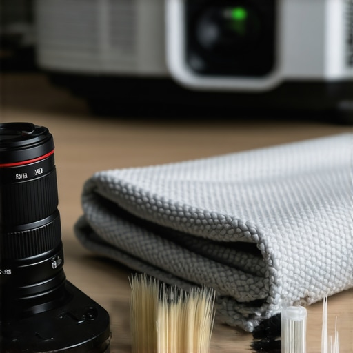 Essential Projector Maintenance Tools A professional cleaning kit for projector lenses including an air blower and microfiber cloths.