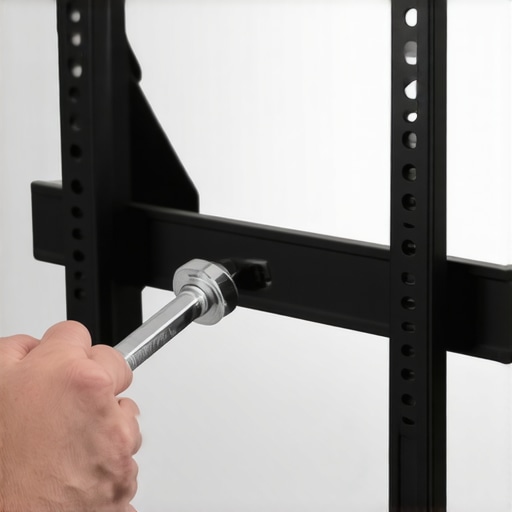 A person tightening a TV wall mount bolt with a hex key for long-term stability.