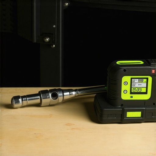 Essential Tools for Home Theater Maintenance A torque wrench and laser level used for maintaining and leveling a TV wall mount.