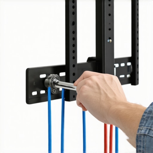 Essential Tools for TV Mount Maintenance Tightening a TV wall mount bolt with a socket wrench for better stability.