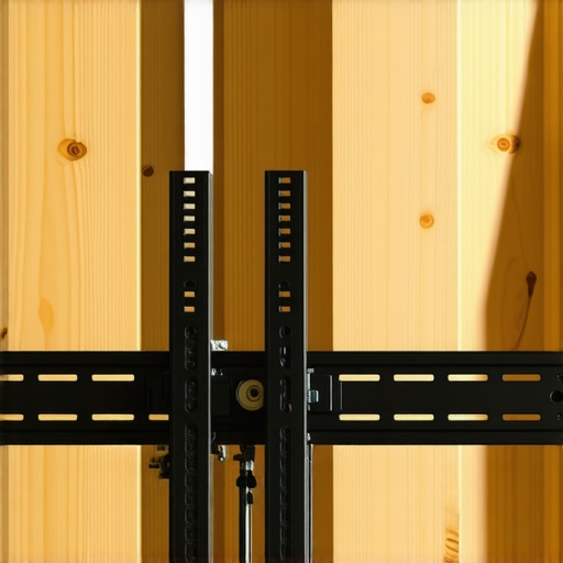 Heavy duty locking TV mount for sloped ceilings Close up of a locking TV bracket installed on an attic rafter