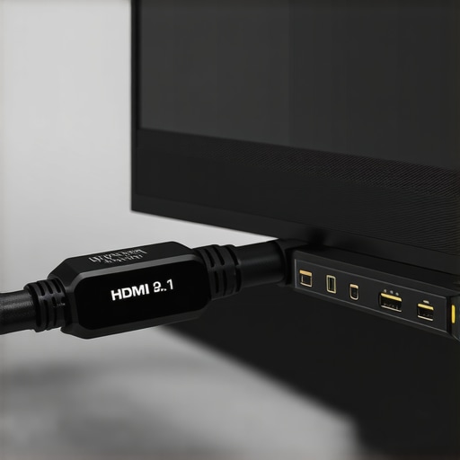 High Speed HDMI 2.1 Connection for 8K Displays A certified Ultra High Speed HDMI cable being connected to an 8K TV port to ensure stable bandwidth.