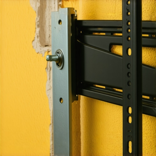 Close-up of a TV mount bracket showing drywall compression and a loose lag bolt.