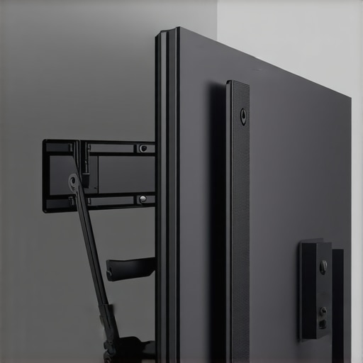 Installing a Soundbar Bracket to a VESA Mount Close-up of a soundbar bracket being attached to a TV VESA mount.