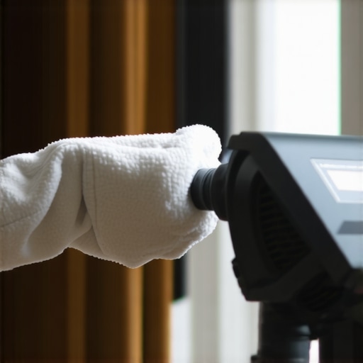 Maintaining Projector Lens Clarity A technician cleaning a projector lens to maintain high image contrast.