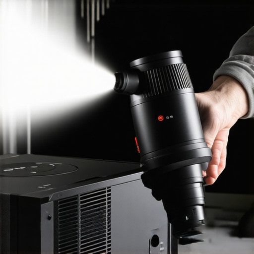 Maintaining Projector Lens Purity Using a manual air blower to clean dust from a projector lens