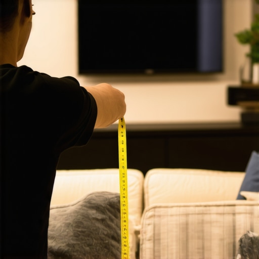 A person measuring the optimal viewing distance for a 4K projector in a small room.
