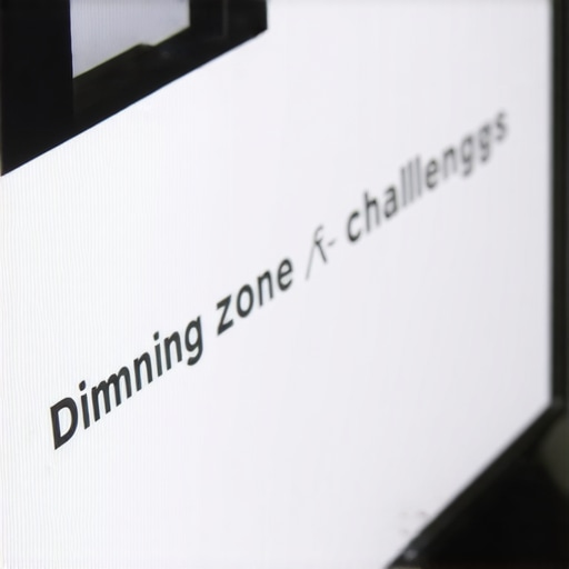 Close-up of a Mini LED screen showing light blooming around white subtitles on a black background.