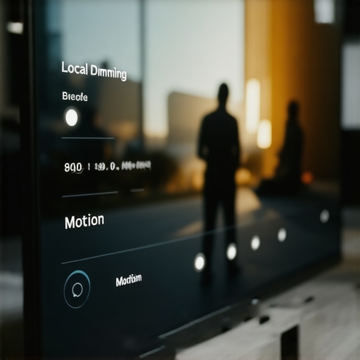 Mini LED Settings Menu for Motion Optimization Adjusting local dimming and motion settings on a Mini LED TV display.