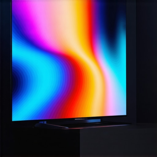 Close-up of a TV screen running a colorful pixel flusher to remove image retention.