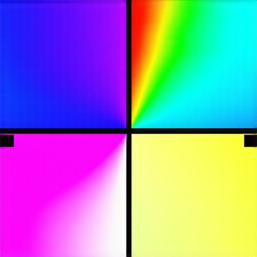 Close up of a TV screen displaying a color calibration chart demonstrating the shift in organic LED colors after 100 hours of use.