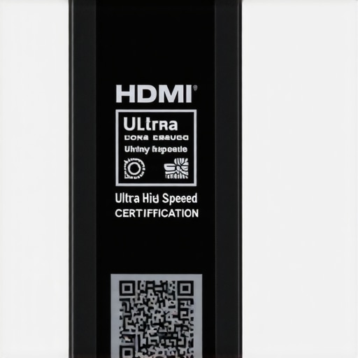 Holographic HDMI Ultra High Speed cable certification sticker on retail packaging.