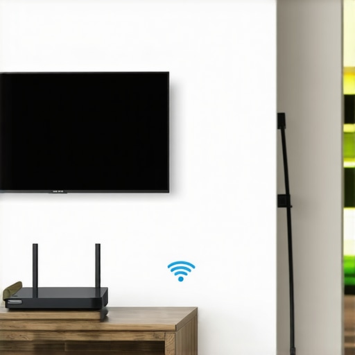 Optimal Router Placement for Smart TV Streaming Wi-Fi router placed correctly next to a wall-mounted TV for better signal