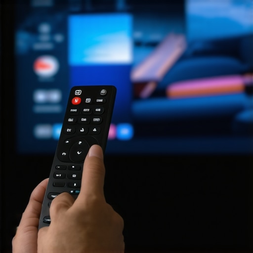 Optimizing 8K TV Picture Settings A person using a remote to change advanced picture settings on an 8K display to reduce digital noise and film grain.