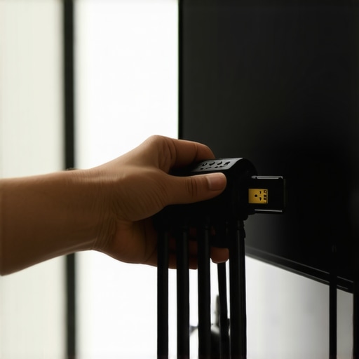 Close up of cable management behind a TV to reduce electrical interference