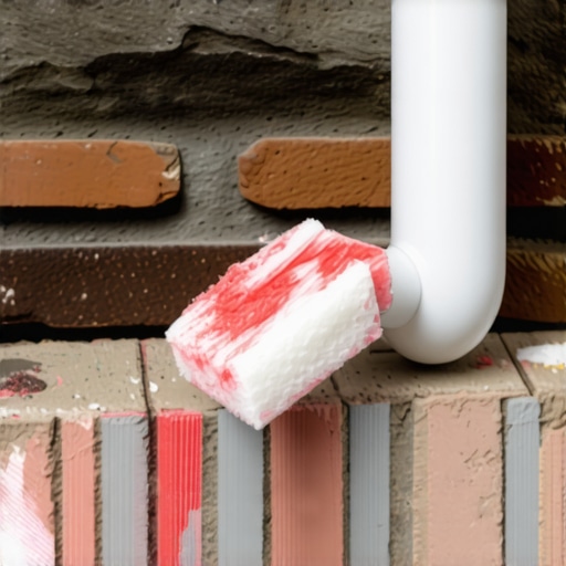 A hand painting a plastic cable channel to blend in with a brick fireplace wall