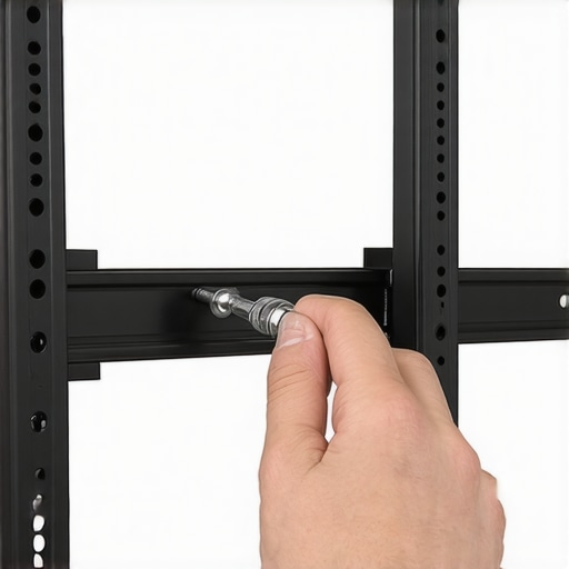 Precision Maintenance for Home Theater Mounts Close-up of a person using a torque wrench to maintain a TV wall mount for long-term stability.
