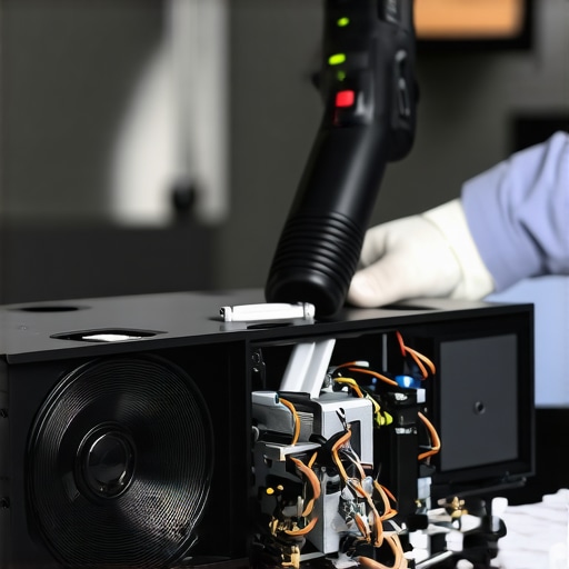Precision cleaning of projector internal components Manual air blower being used to clean dust from a projector optical engine