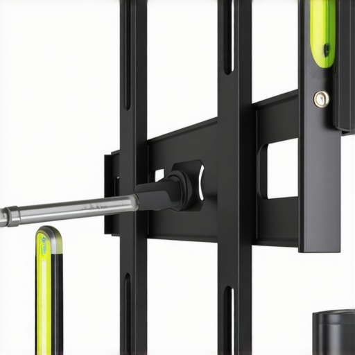 Close-up of a TV mount joint being adjusted for proper tension and leveling