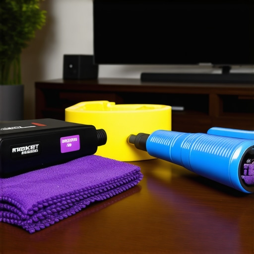 Professional 8K TV Maintenance Tools Professional tools for cleaning and maintaining a high-end 8K display and home theater system.