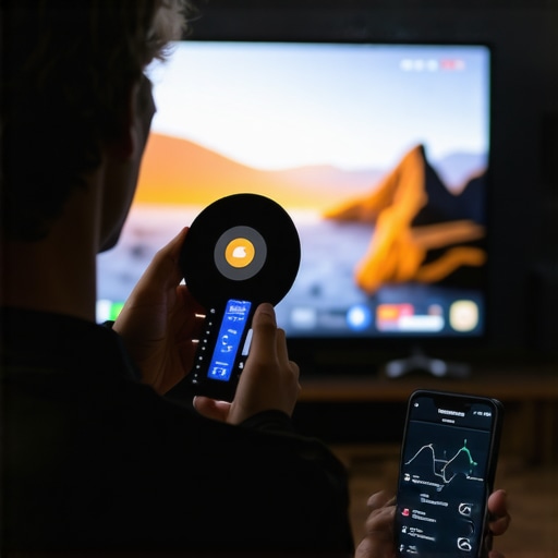 Home theater enthusiast calibrating a display using specialized software and tools.