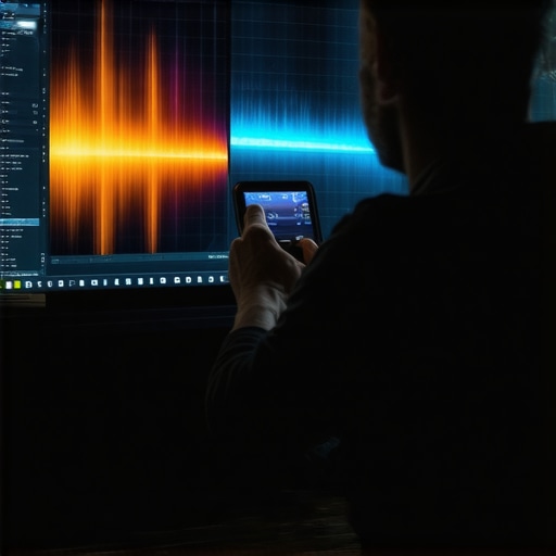 Professional Calibration of a High-End Home Display A close-up of a technician using professional calibration tools on an OLED screen.