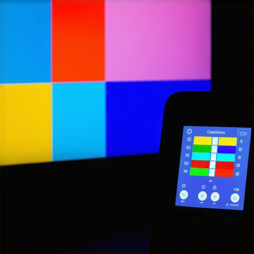 Professional Colorimeter Calibrating an OLED Screen A tool used to calibrate the color accuracy of a high-end home theater display.