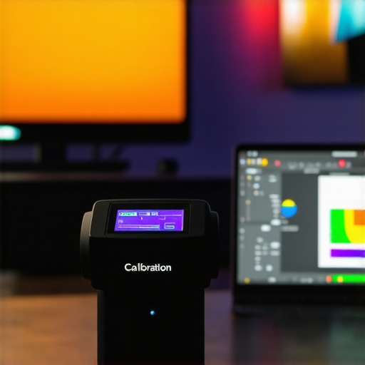 Professional Display Calibration Tools A colorimeter being used to calibrate a high-end OLED TV screen for long-term maintenance.