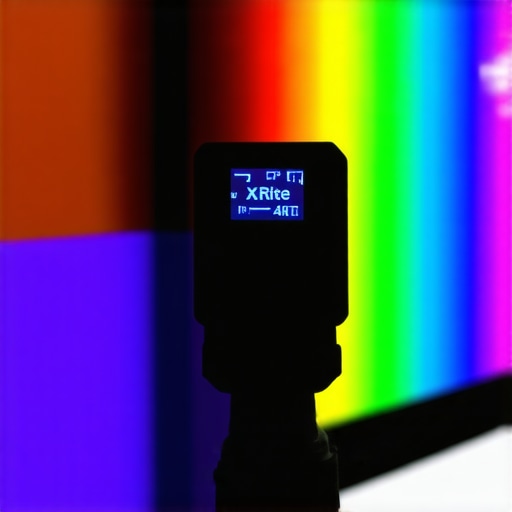 Professional Display Calibration in Action A technician using a colorimeter to calibrate an OLED television for color accuracy.