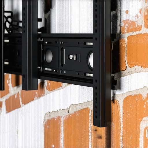 Close-up of metal sleeve anchors being used to mount a TV to a brick fireplace