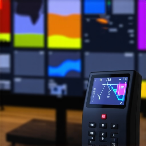 A colorimeter performing a screen calibration on an OLED display.