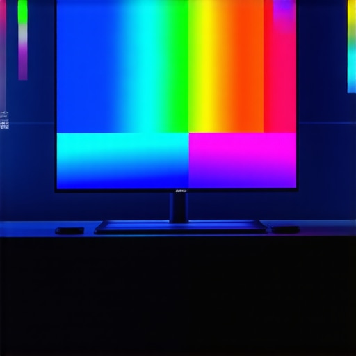 A technician using a colorimeter to calibrate an OLED TV for better color accuracy and reduced eye strain.