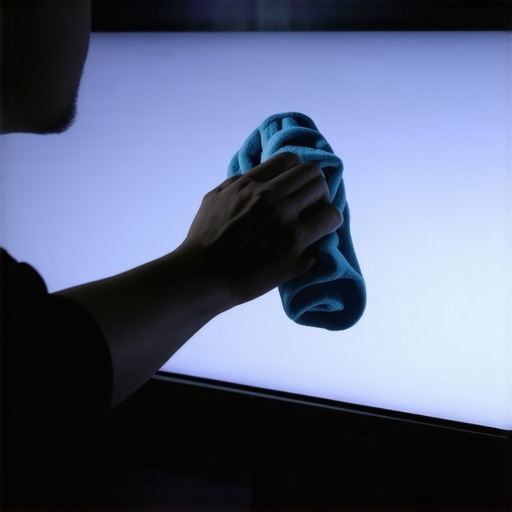 Professional OLED Screen Cleaning Technique Person cleaning an OLED television with a microfiber cloth
