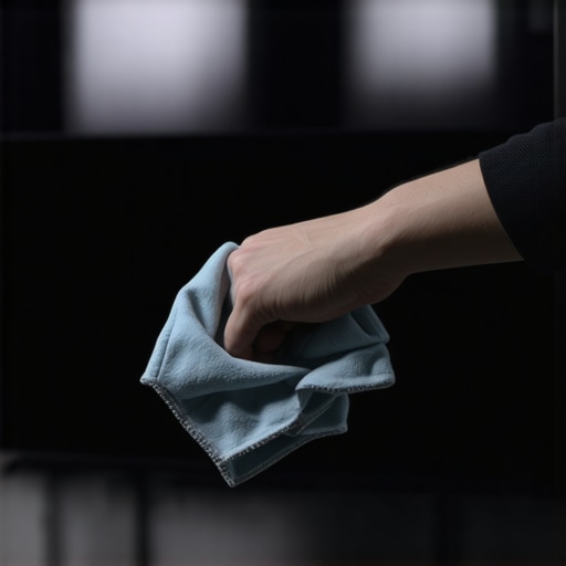 Professional OLED Screen Cleaning Technique Close-up of a microfiber cloth cleaning an OLED TV display to maintain panel health.
