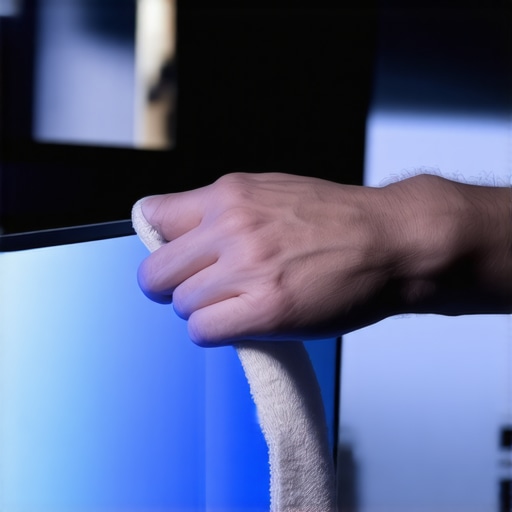 Professional OLED Screen Cleaning Technique A person cleaning a thin OLED TV with a high-quality microfiber cloth